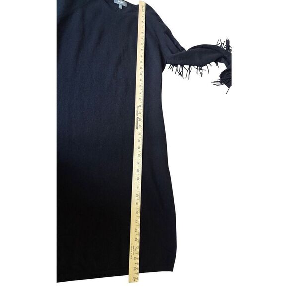 Neiman Marcus Cashmere Dress size M Black Fringe Long Sleeve Knee Length - Picture 6 of 8